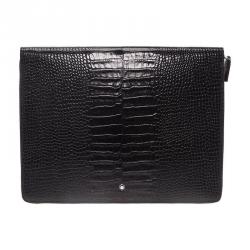 Pre Owned Montblanc Black Croc Embossed Leather Meisterstuck iPad Case
