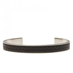 Pre Owned Montblanc Grain de Riz Leather and Steel Open Cuff Bracelet For Men