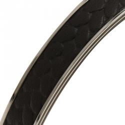 Pre Owned Montblanc Grain de Riz Leather and Steel Open Cuff Bracelet For Men