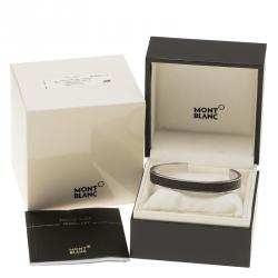 Pre Owned Montblanc Grain de Riz Leather and Steel Open Cuff Bracelet For Men