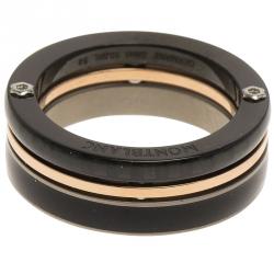 Pre Owned Montblanc The League Black Titanium Steel Rose Gold Tone Mens Band Ring Size 58