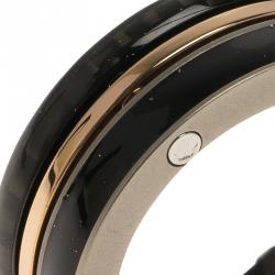 Pre Owned Montblanc The League Black Titanium Steel Rose Gold Tone Mens Band Ring Size 58