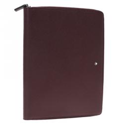 Pre Owned Montblanc Burgundy Leather Tablet Zip Around Pouch