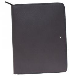 Pre Owned Montblanc Grey Leather Tablet Zip Around Pouch