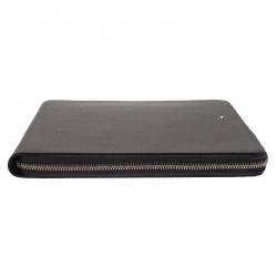 Pre Owned Montblanc Grey Leather Tablet Zip Around Pouch