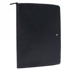 Pre Owned Montblanc Navy Blue Leather Tablet Zip Around Pouch