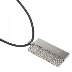 Pre Owned Montblanc Graphic Tag Steel Pendant Leather Cord