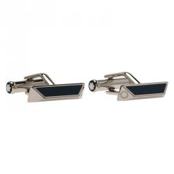 Pre Owned Montblanc Iconic Lines Black & Blue Lacquer Bar Steel Cufflinks