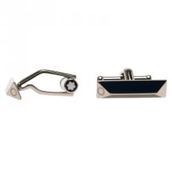 Pre Owned Montblanc Iconic Lines Black & Blue Lacquer Bar Steel Cufflinks
