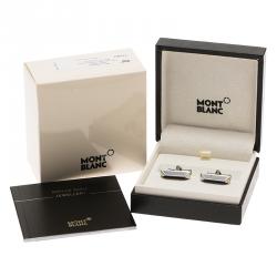 Pre Owned Montblanc Iconic Lines Black & Blue Lacquer Bar Steel Cufflinks