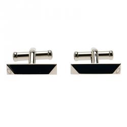 Pre Owned Montblanc Iconic Lines Blue & Black Lacquer Steel Bar Cufflinks