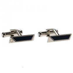 Pre Owned Montblanc Iconic Lines Blue & Black Lacquer Steel Bar Cufflinks