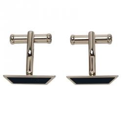 Pre Owned Montblanc Iconic Lines Blue & Black Lacquer Steel Bar Cufflinks