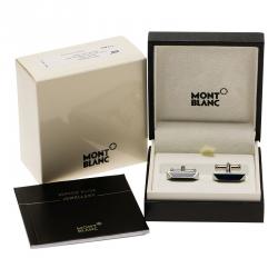 Pre Owned Montblanc Iconic Lines Blue & Black Lacquer Steel Bar Cufflinks