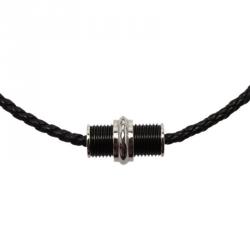 Pre Owned Montblanc Black PVD Steel Men's Sliding Pendant Woven Leather Necklace