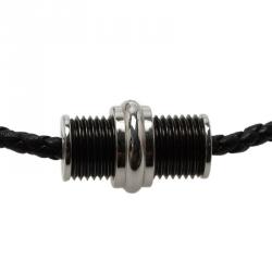Pre Owned Montblanc Black PVD Steel Men's Sliding Pendant Woven Leather Necklace