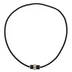 Pre Owned Montblanc Black PVD Steel Men's Sliding Pendant Woven Leather Necklace