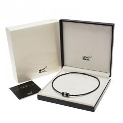 Pre Owned Montblanc Black PVD Steel Men's Sliding Pendant Woven Leather Necklace