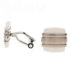 Pre Owned Montblanc Iconic White Agate Steel Cufflinks
