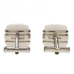 Pre Owned Montblanc Iconic White Agate Steel Cufflinks