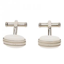 Pre Owned Montblanc Iconic White Agate Steel Cufflinks