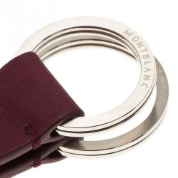 Pre Owned Montblanc Purple Leather Key Fob 2 Split Rings Key Chain 