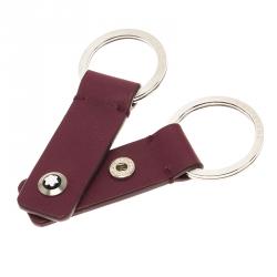 Pre Owned Montblanc Purple Leather Key Fob 2 Split Rings Key Chain 