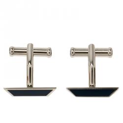 Pre Owned Montblanc Iconic Lines Navy Blue & Black Lacquer Steel Bar Cufflinks