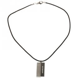 Pre Owned Montblanc Graphic Tag Steel Pendant & Leather Cord Neckpiece