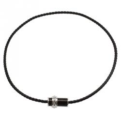 Pre Owned Montblanc Black PVD Steel Sliding Pendant Woven Leather Men's Necklace