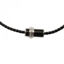 Pre Owned Montblanc Black PVD Steel Sliding Pendant Woven Leather Men's Necklace