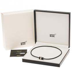 Pre Owned Montblanc Black PVD Steel Sliding Pendant Woven Leather Men's Necklace