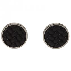 Pre Owned Montblanc Grains de Riz Brown Bull Hide Inlay Stainless Steel Cufflinks