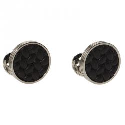 Pre Owned Montblanc Grains de Riz Brown Bull Hide Inlay Stainless Steel Cufflinks