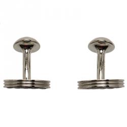 Pre Owned Montblanc Grains de Riz Brown Bull Hide Inlay Stainless Steel Cufflinks