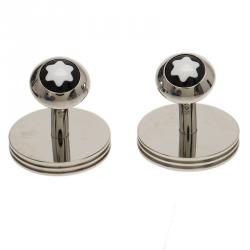 Pre Owned Montblanc Grains de Riz Brown Bull Hide Inlay Stainless Steel Cufflinks