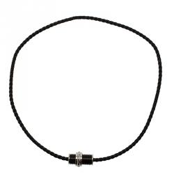 Pre Owned Montblanc Black PVD Steel Men's Sliding Pendant Woven Leather Necklace
