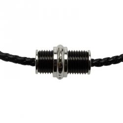 Pre Owned Montblanc Black PVD Steel Men's Sliding Pendant Woven Leather Necklace