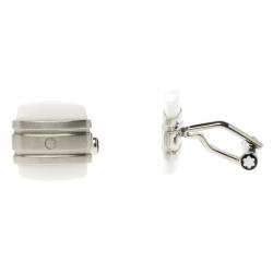 Pre Owned Montblanc Classic Collection White Agate & Stainless Steel Cufflinks