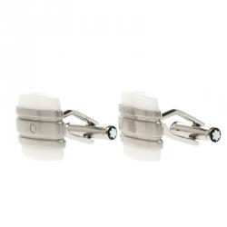 Pre Owned Montblanc Classic Collection White Agate & Stainless Steel Cufflinks
