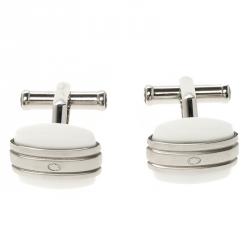 Pre Owned Montblanc Classic Collection White Agate & Stainless Steel Cufflinks
