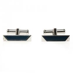 Pre Owned Montblanc Iconic Lines Blue & Black Lacquer Steel Bar Cufflinks