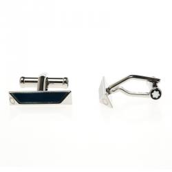 Pre Owned Montblanc Iconic Lines Blue & Black Lacquer Steel Bar Cufflinks