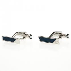 Pre Owned Montblanc Iconic Lines Blue & Black Lacquer Steel Bar Cufflinks