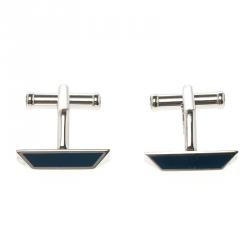 Pre Owned Montblanc Iconic Lines Blue & Black Lacquer Steel Bar Cufflinks