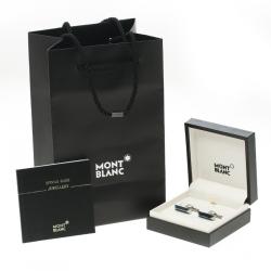 Pre Owned Montblanc Iconic Lines Blue & Black Lacquer Steel Bar Cufflinks