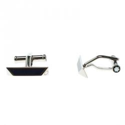Pre Owned Montblanc Iconic Lines Blue & Black Lacquer Steel Bar Cufflinks