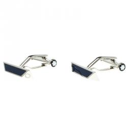 Pre Owned Montblanc Iconic Lines Blue & Black Lacquer Steel Bar Cufflinks