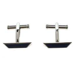 Pre Owned Montblanc Iconic Lines Blue & Black Lacquer Steel Bar Cufflinks