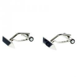 Pre Owned Montblanc Iconic Lines Navy Blue & Black Lacquer Steel Bar Cufflinks